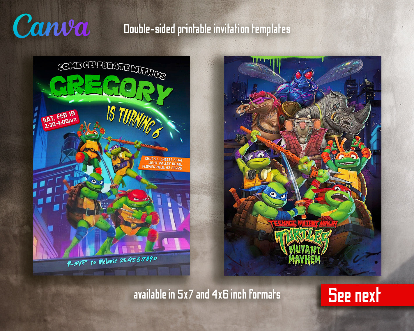 Teenage Mutant Ninja Turtles: Mutant Mayhem customizable invite template boy | instant download | Share or Print | VZ560