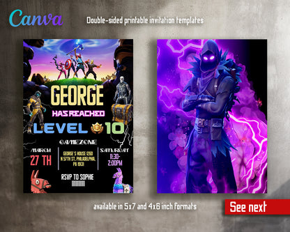 Fortnite gamer customizable invite template | instant download | Share or Print | QH950