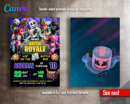 Fortnite gamer customizable invite template | instant download | Share or Print | BZ699