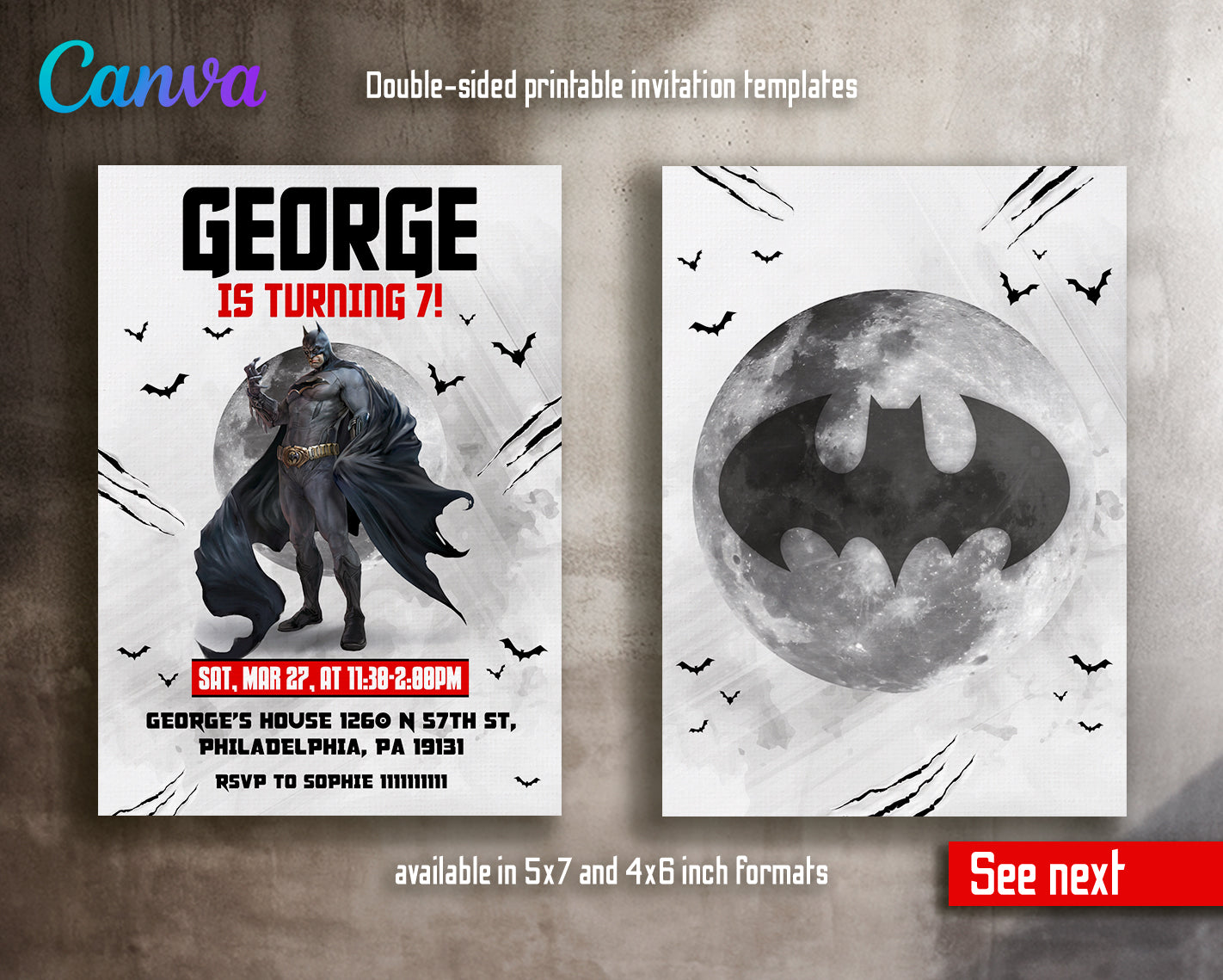 Batman customizable invite template boy | instant download | Share or Print | DA461