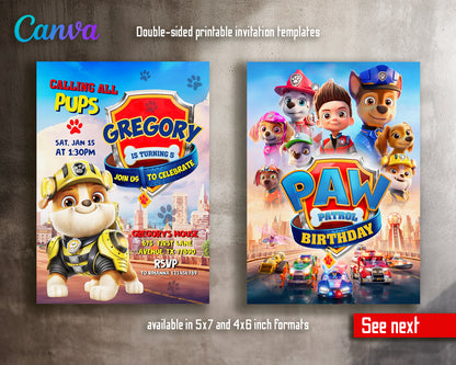 Paw Patrol customizable invite template | instant download | Share or Print | QT119