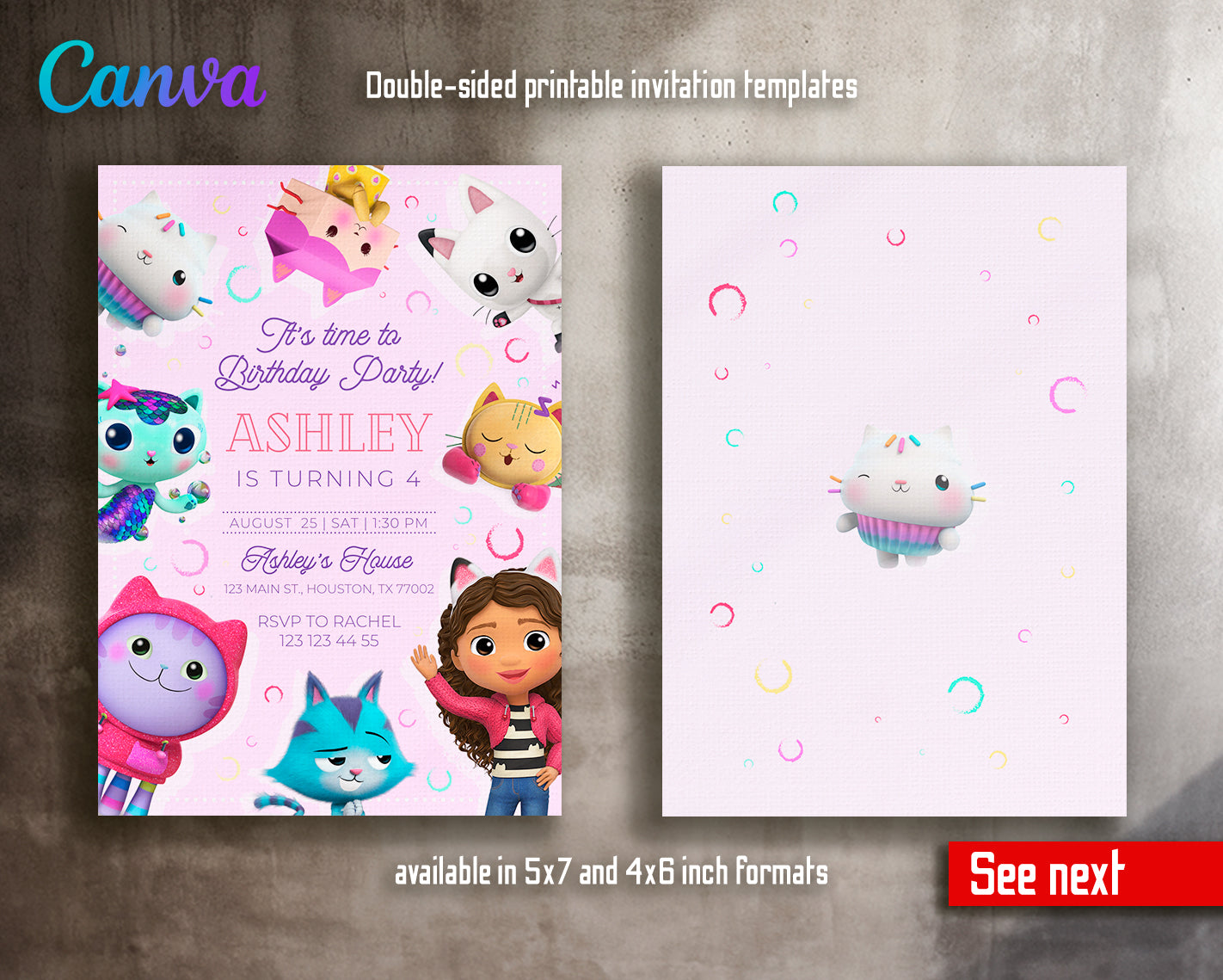 Gabby's Dollhouse customizable invite template girl | instant download | Share or Print | VO858