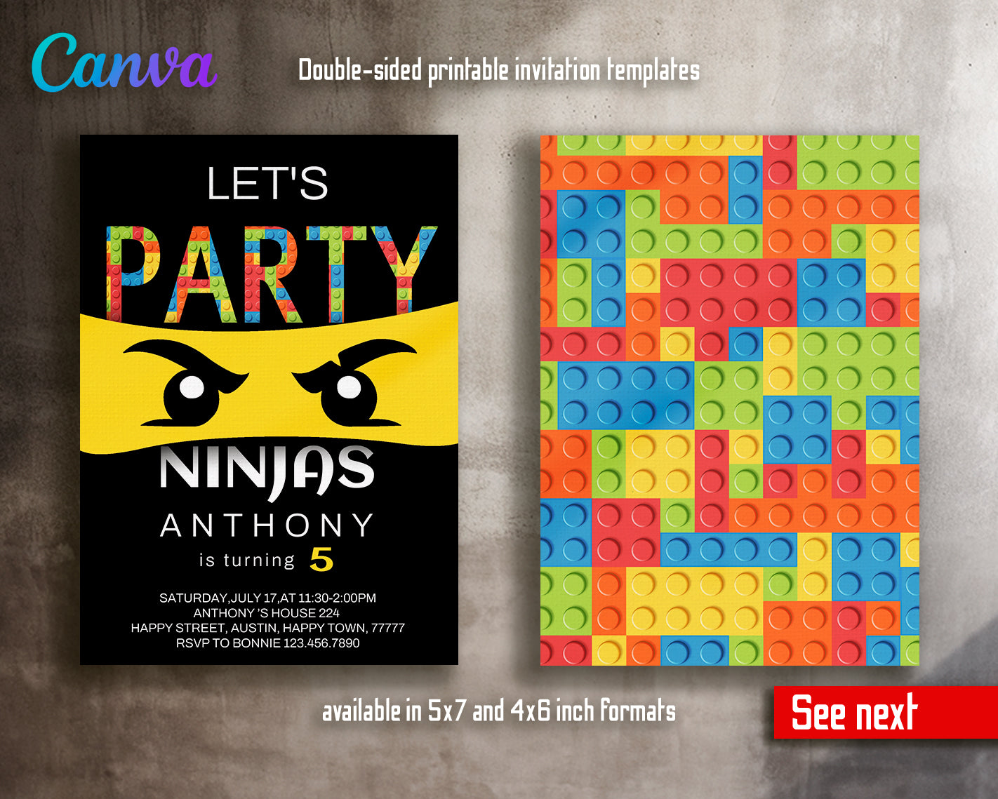 Lego customizable invite template | instant download | Share or Print | TW065