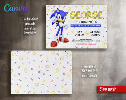 Sonic Hedgehog customizable invite template | instant download | Share or Print | CW686