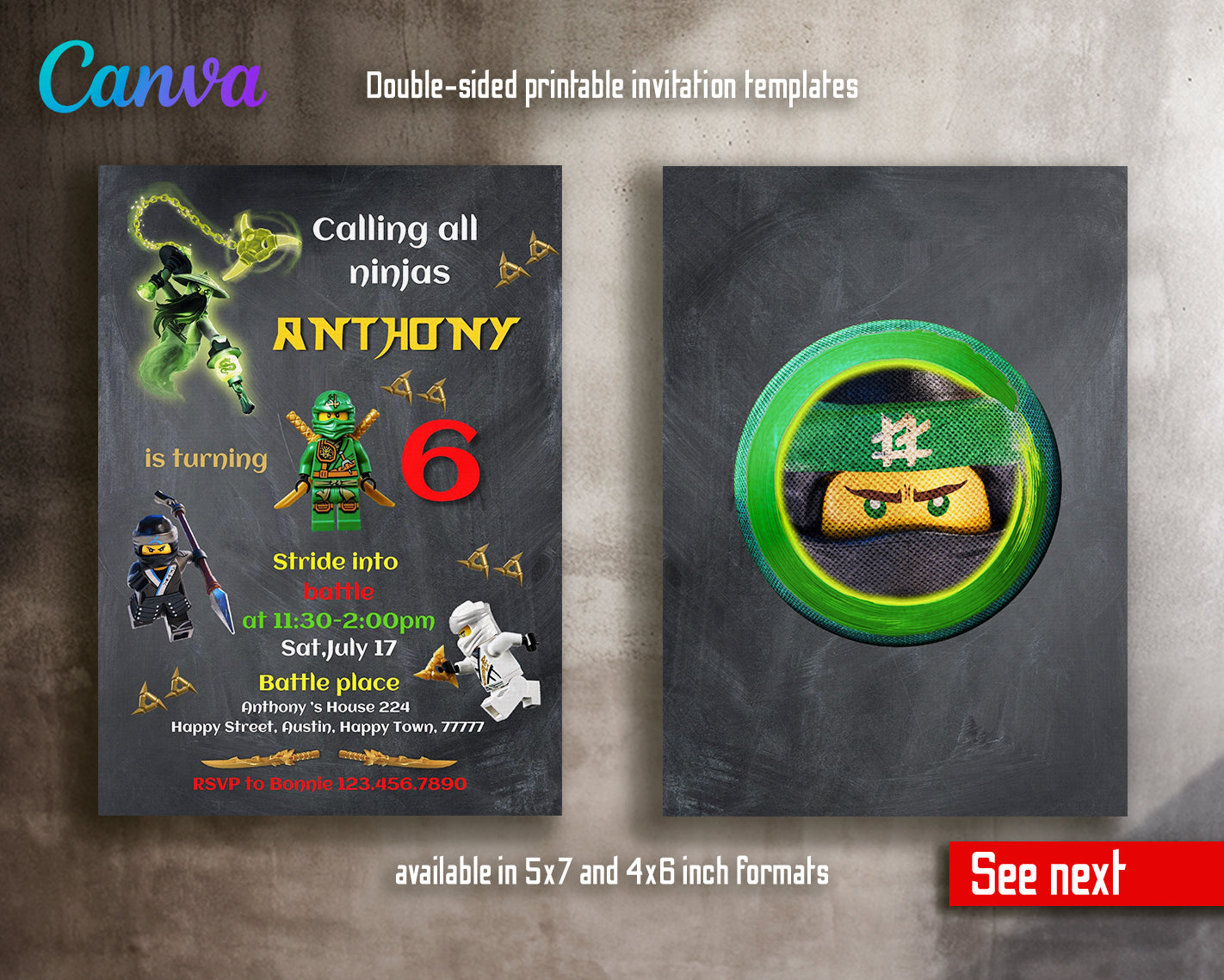 Ninjago customizable invite template boy | instant download | Share or Print | XD684