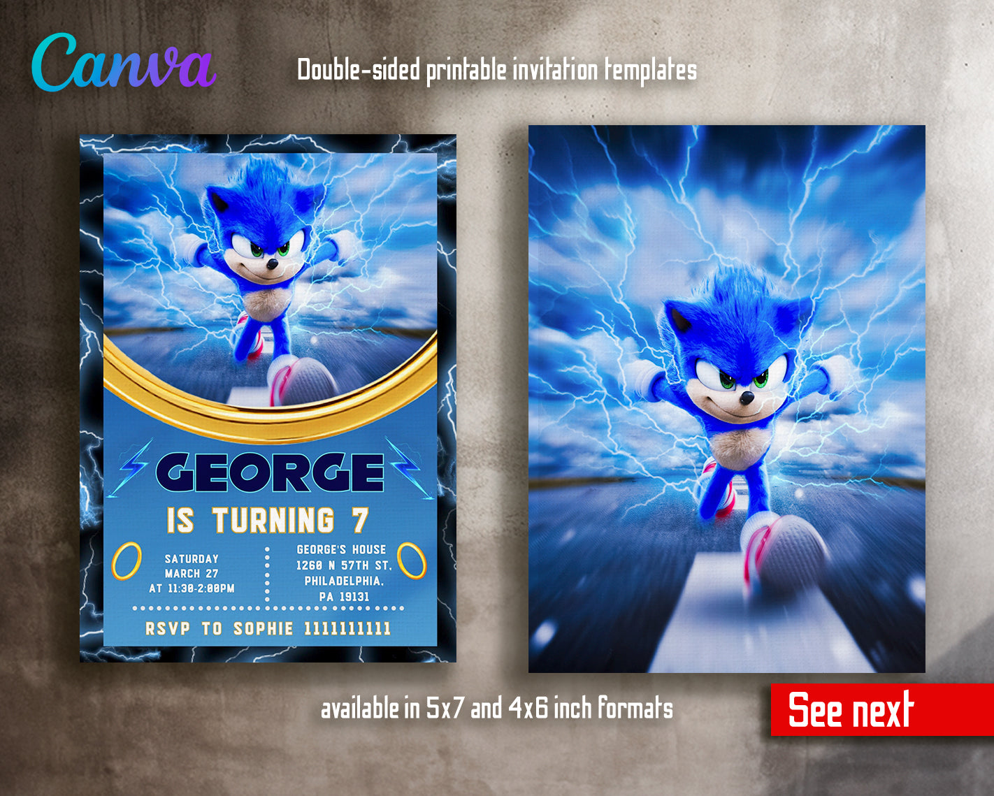 Sonic Hedgehog customizable invite template | instant download | Share or Print | CV940