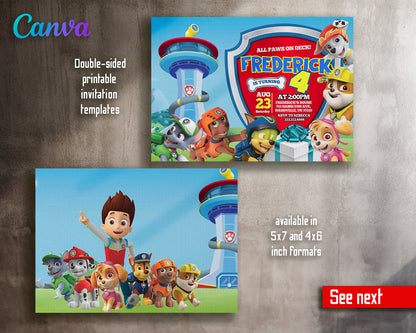 Paw Patrol customizable invite template | instant download | Share or Print | OH464