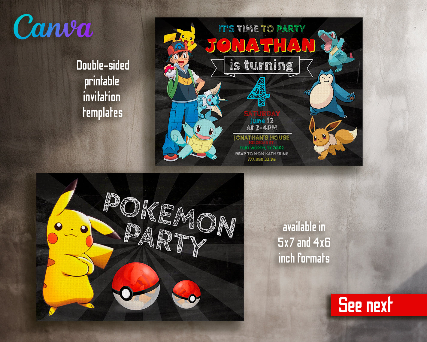 Pokemon customizable invite template | instant download | Share or Print | ME084