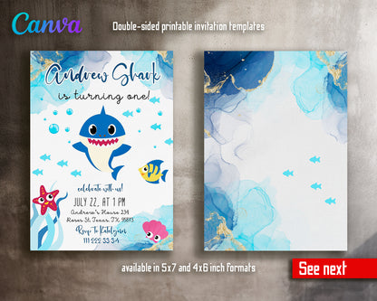 Baby Shark customizable invite template boy | instant download | Share or Print | TS987