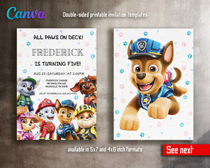 Paw Patrol customizable invite template | instant download | Share or Print | RP003