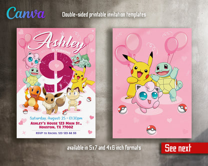 Pokemon customizable invite template girl | instant download | Share or Print | SF604