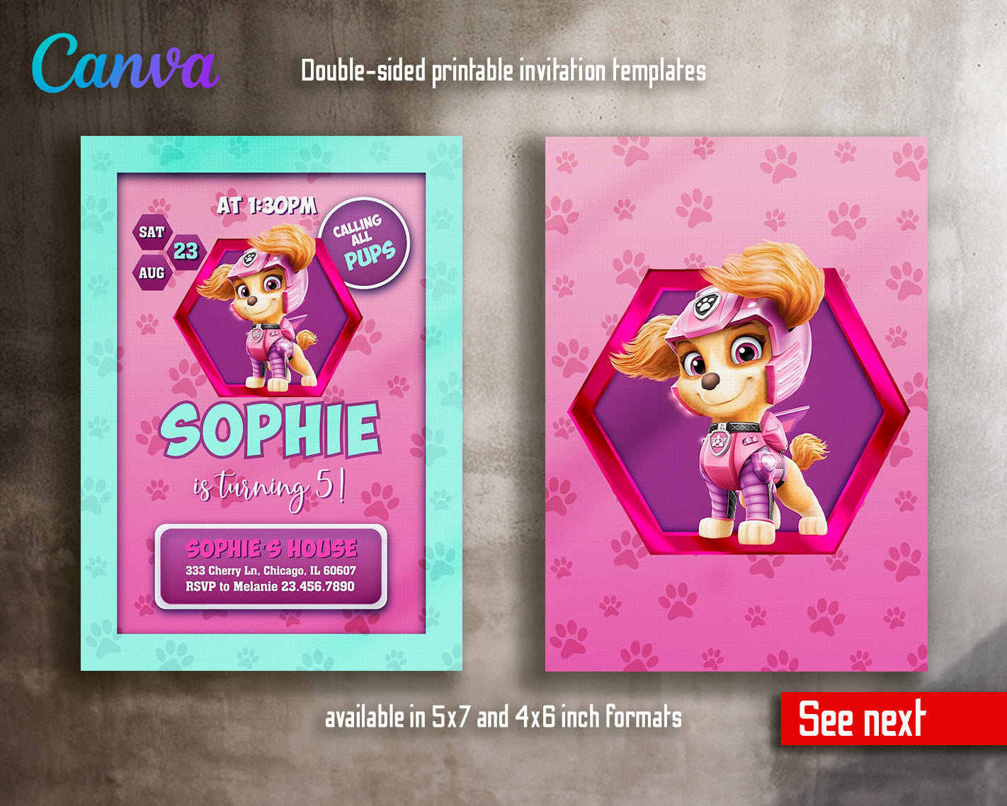 Paw Patrol customizable invite template girl | instant download | Share or Print | WJ850