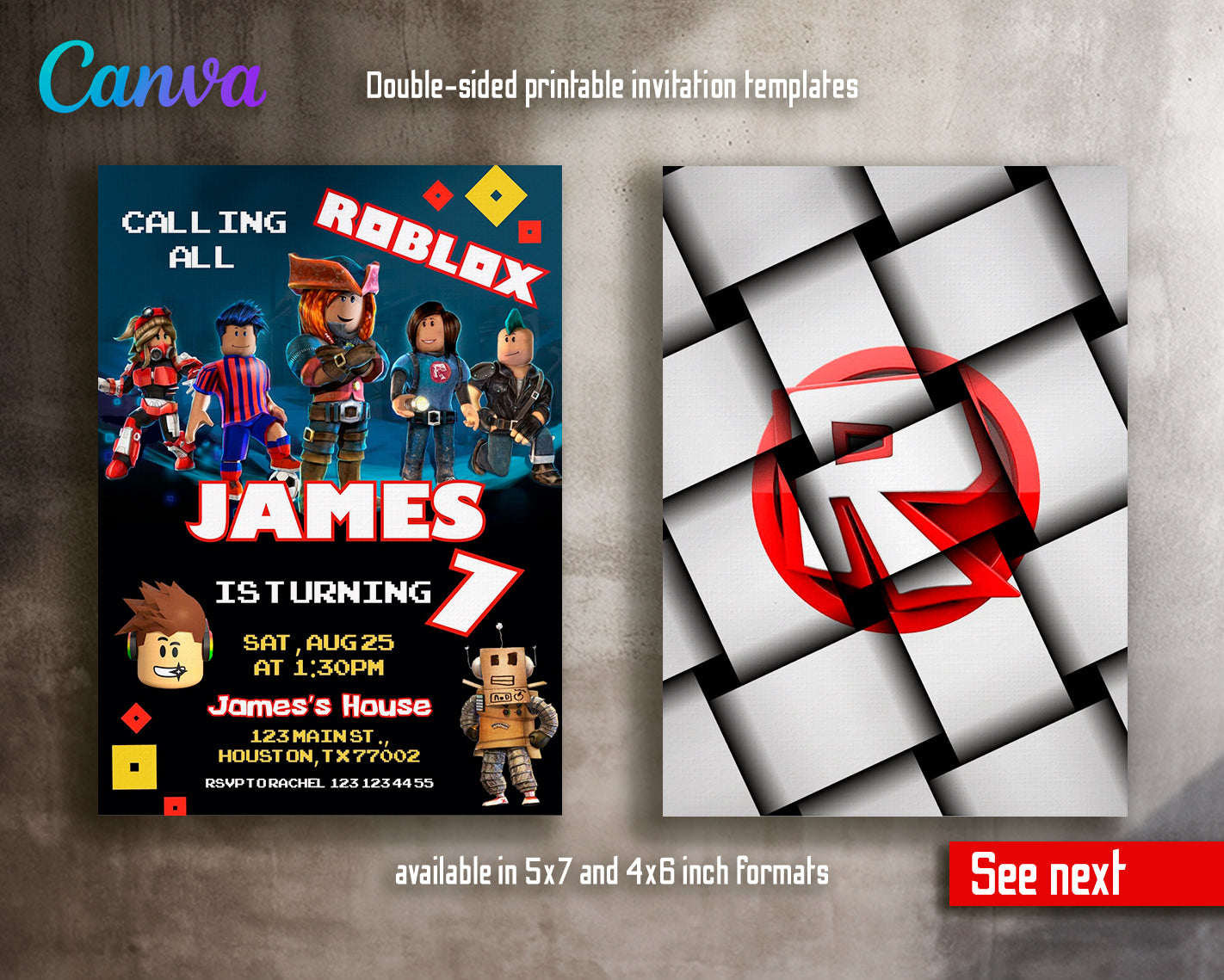 Roblox customizable invite template boy | instant download | Share or Print | IG710