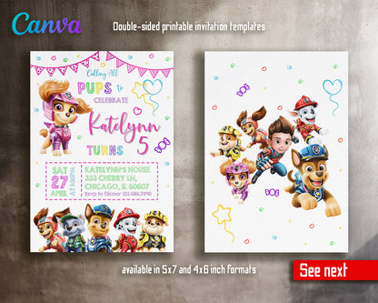 Paw Patrol customizable invite template girl | instant download | Share or Print | LR817