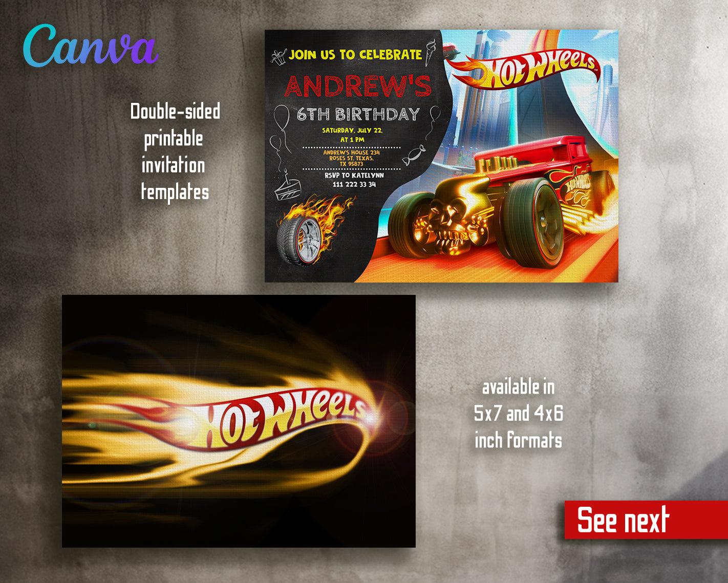 Hot Wheels customizable invite template boy | instant download | Share or Print | EF860