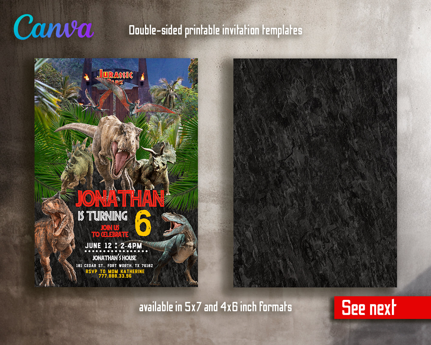 Jurassic Park customizable invite template | instant download | Share or Print | OA557