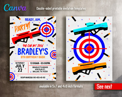 Nerf Dart Gun customizable invite template boy | instant download | Share or Print | TI005