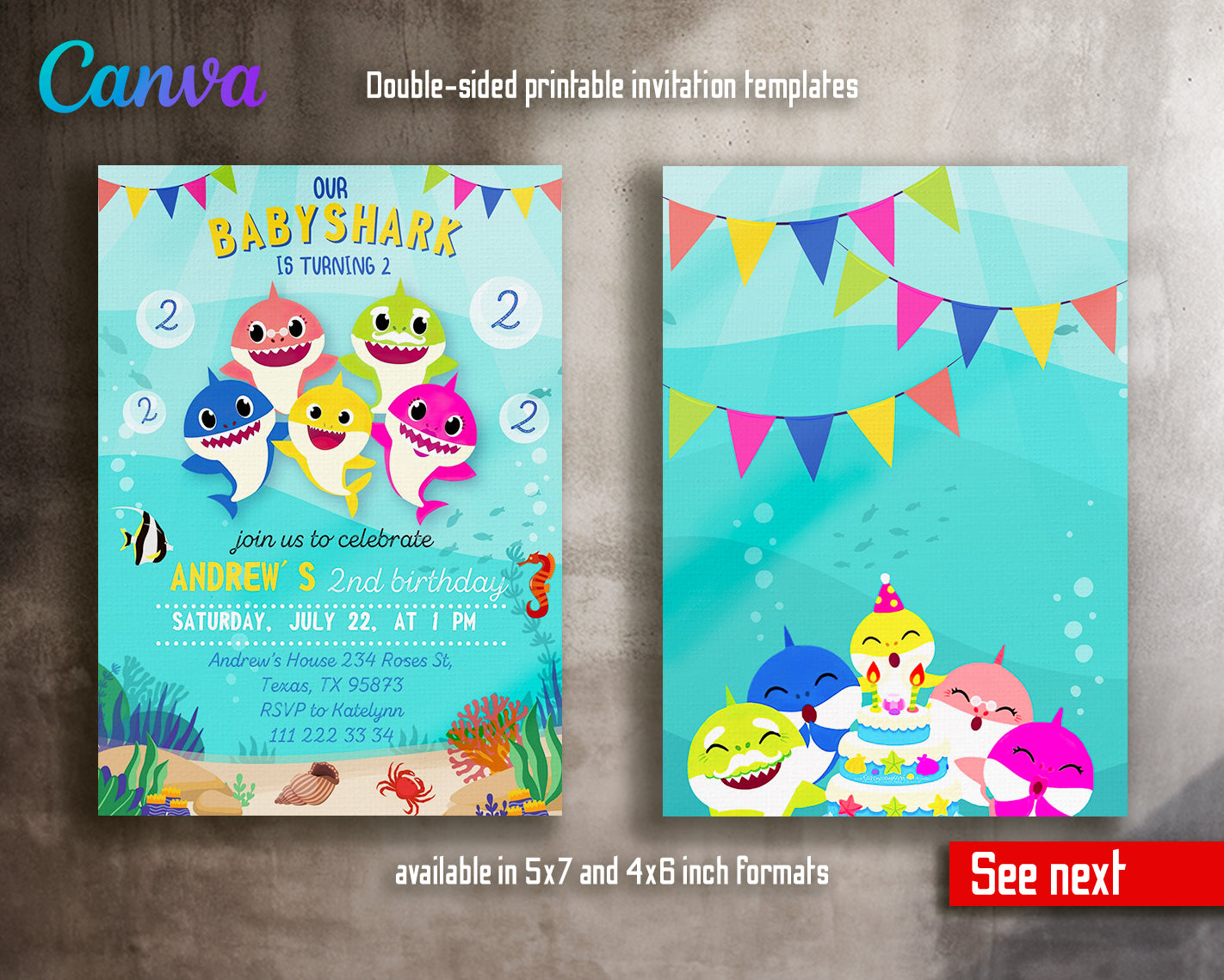 Baby Shark customizable invite template | instant download | Share or Print | UX227