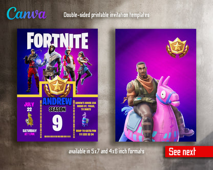 Fortnite gamer customizable invite template | instant download | Share or Print | BQ350