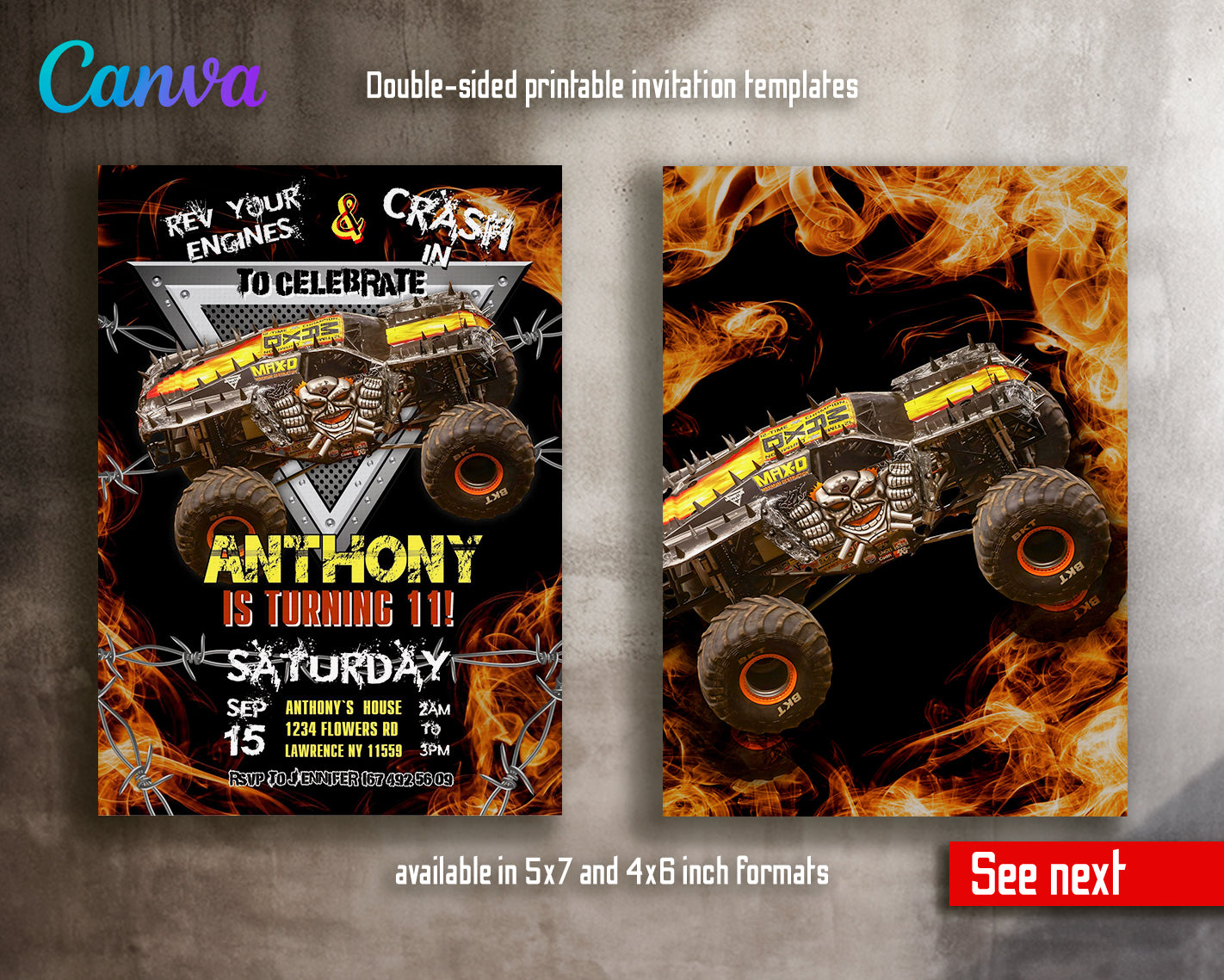 Monster Jam Max D customizable invite template boy | instant download | Share or Print | LV487