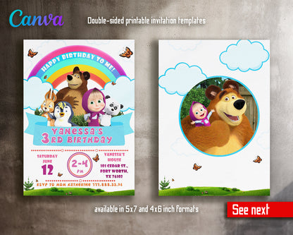 Masha and Bear customizable invite template girl | instant download | Share or Print | XG599