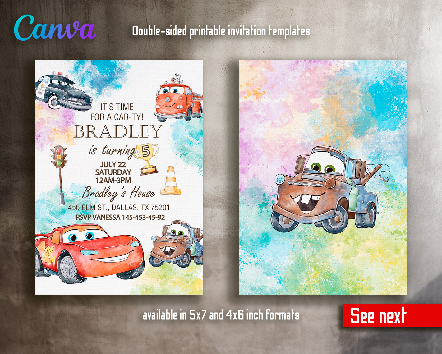 Cars Lighting McQueen customizable invite template | instant download | Share or Print | UP896