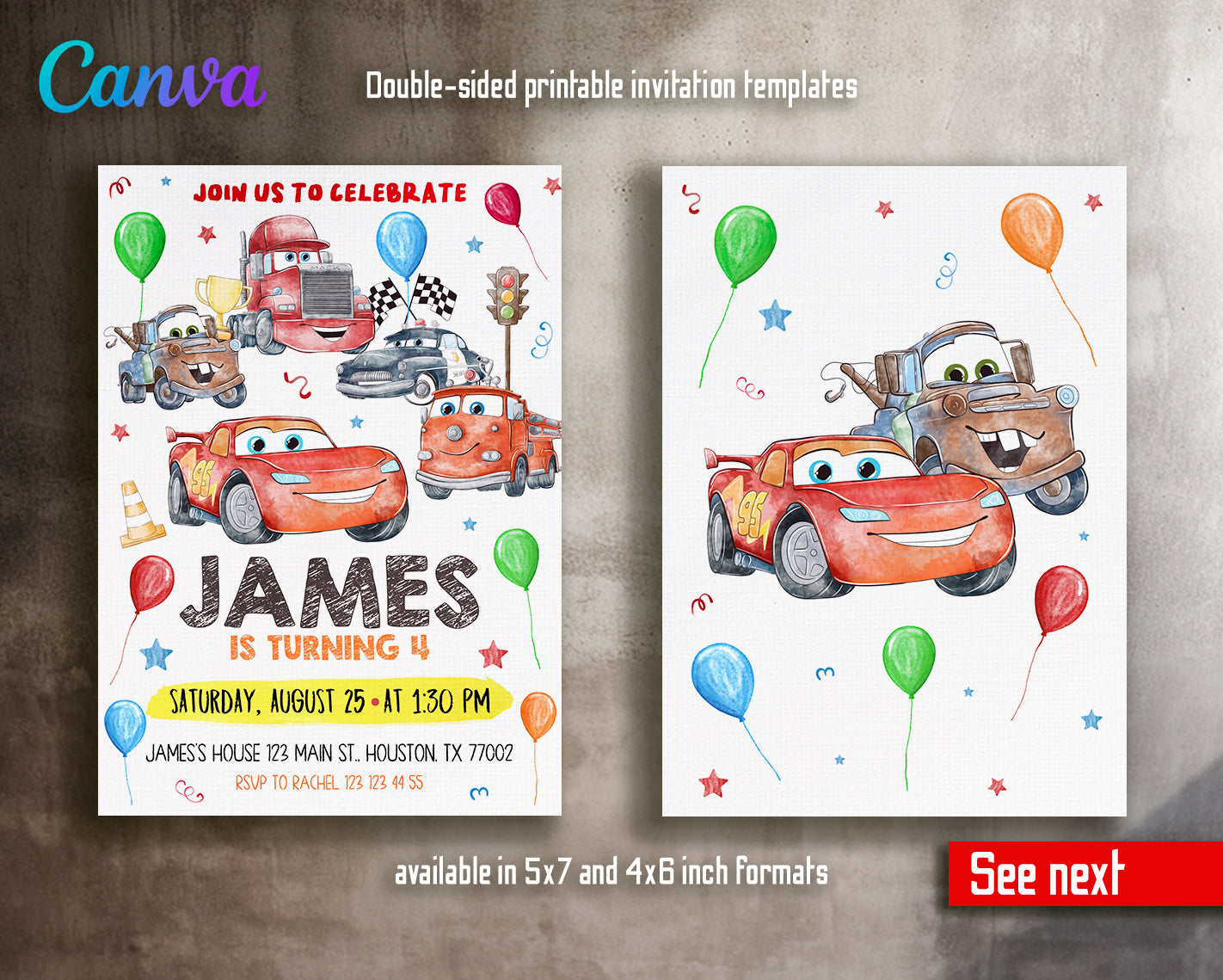 Cars Lighting McQueen customizable invite template | instant download | Share or Print | II523