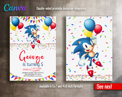 Sonic Hedgehog customizable invite template | instant download | Share or Print | NZ188