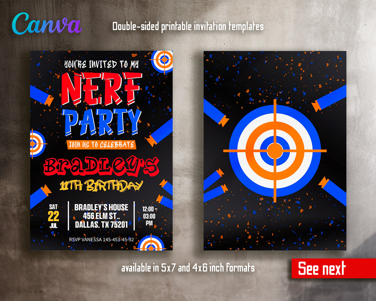 Nerf Dart Gun customizable invite template boy | instant download | Share or Print | UW984