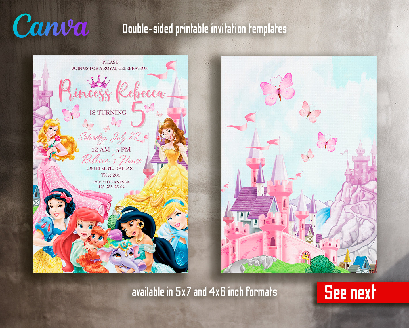 Princess Disney customizable invite template girl | instant download | Share or Print | EX929