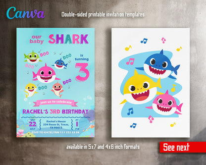 Baby Shark customizable invite template | instant download | Share or Print | SR895