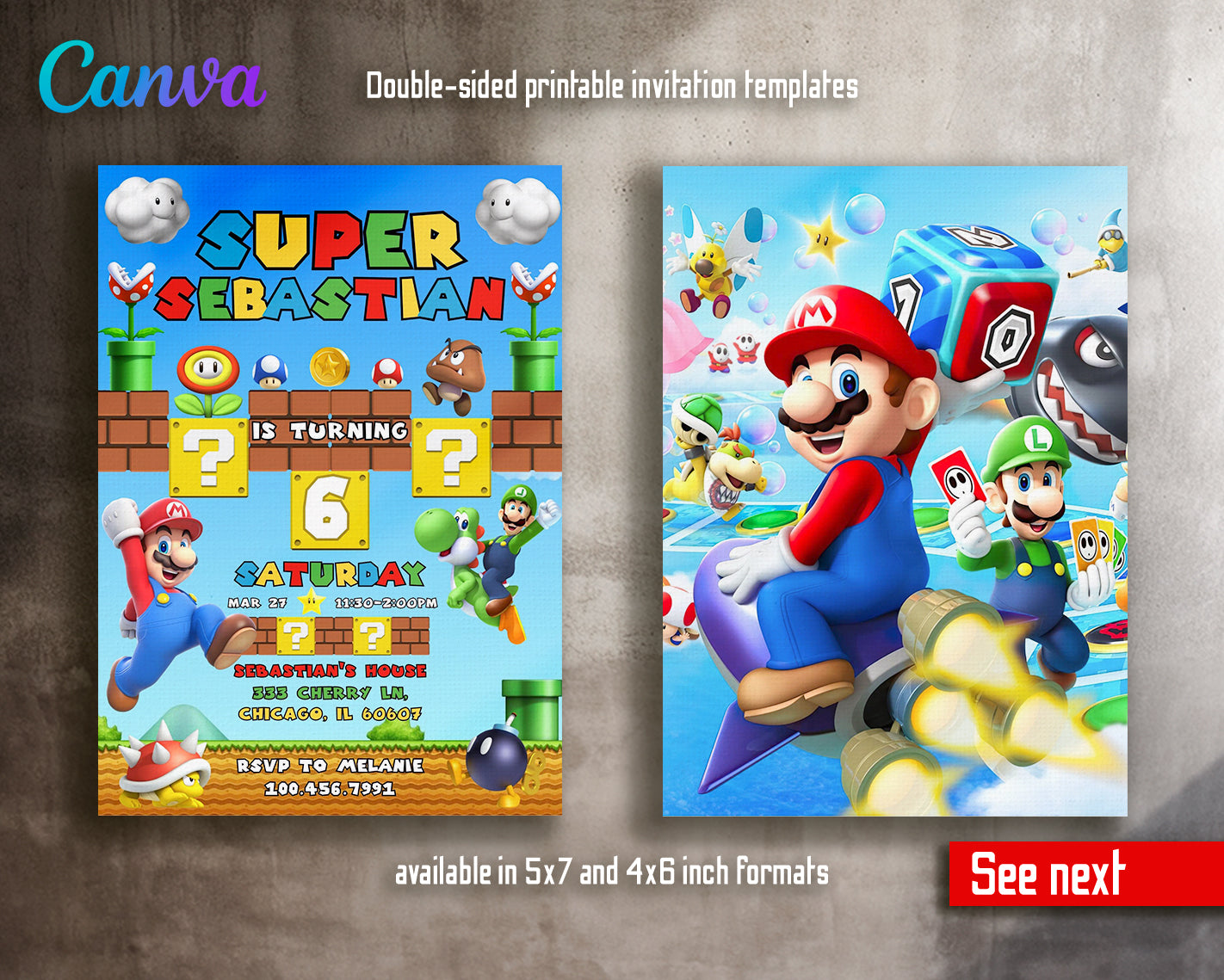 Super Mario Bros customizable invite template | instant download | Share or Print | IG136