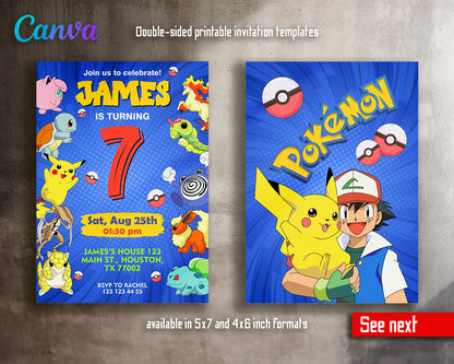 Pokemon customizable invite template | instant download | Share or Print | XK802