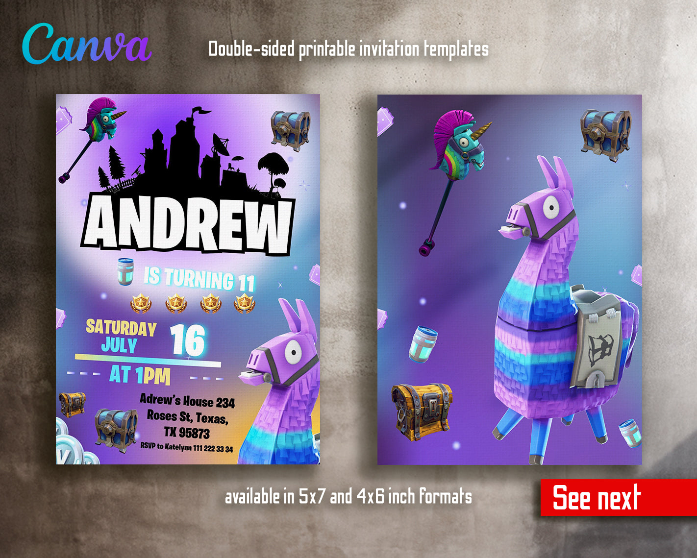 Fortnite gamer customizable invite template | instant download | Share or Print | UI930