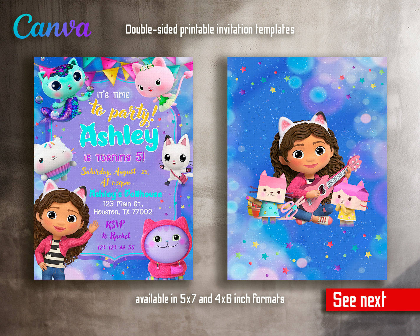 Gabby's Dollhouse customizable invite template girl | instant download | Share or Print | FC894