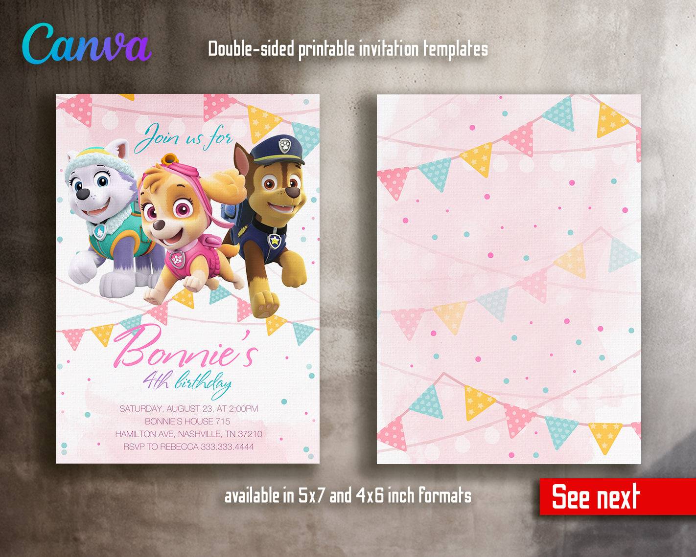 Paw Patrol customizable invite template girl | instant download | Share or Print | KO407