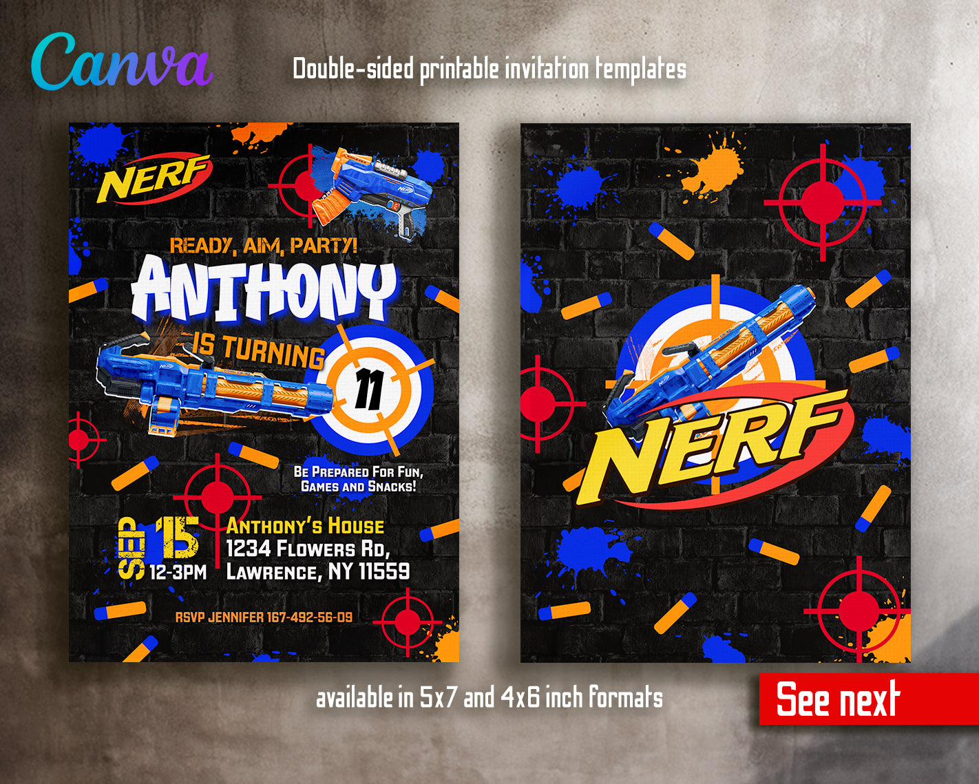 Nerf Dart Gun customizable invite template boy | instant download | Share or Print | KG815