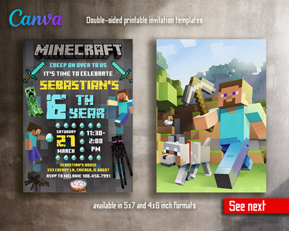 Minecraft customizable invite template | instant download | Share or Print | AW923