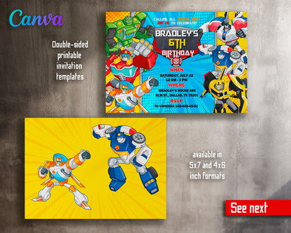 Transformers, Rescue Bots customizable invite template boy | instant download | Share or Print | TG100