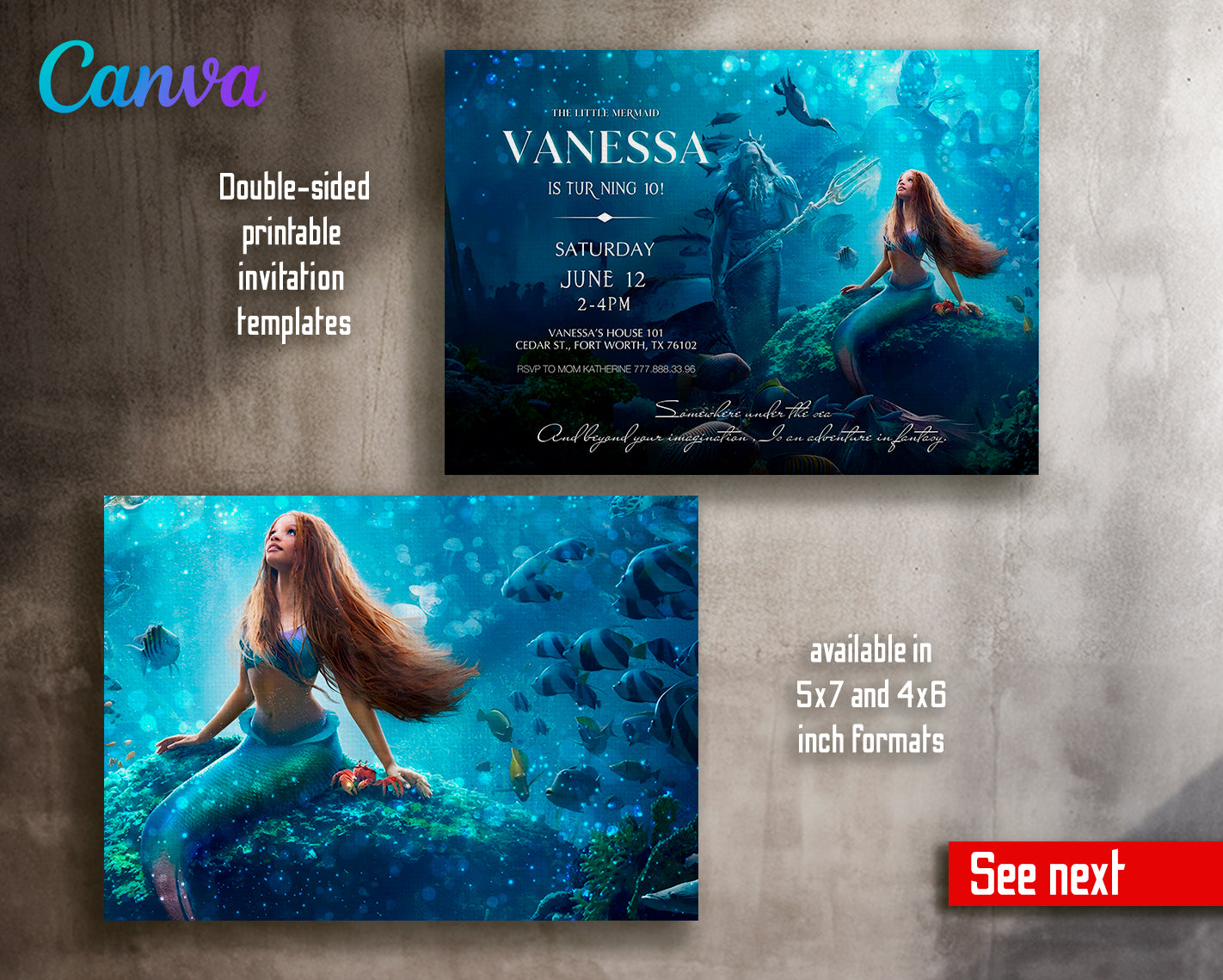 The Little Mermaid Ariel customizable invite template girl | instant download | Share or Print | CP703