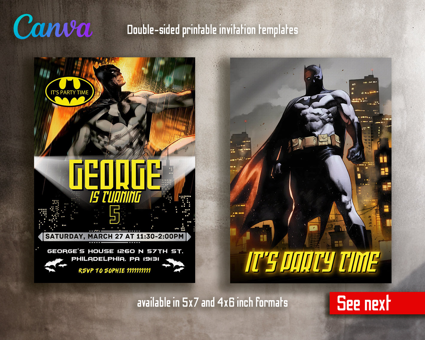 Batman customizable invite template boy | instant download | Share or Print | SH607