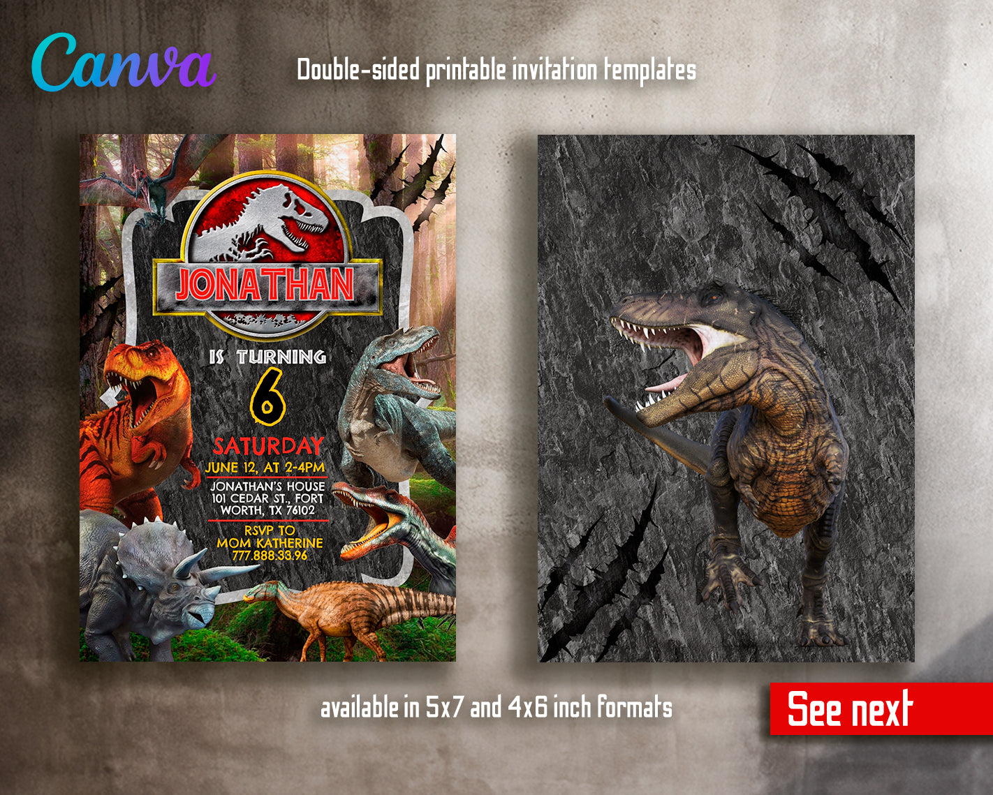 Jurassic Park customizable invite template | instant download | Share or Print | ZC033