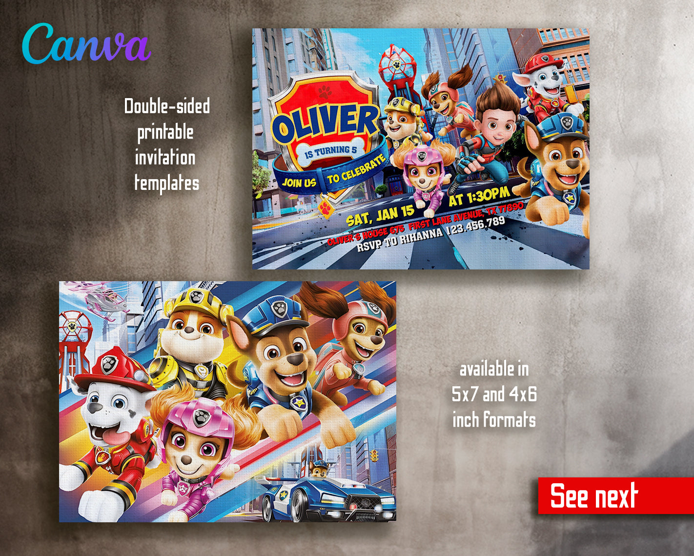 Paw Patrol customizable invite template | instant download | Share or Print | VX065