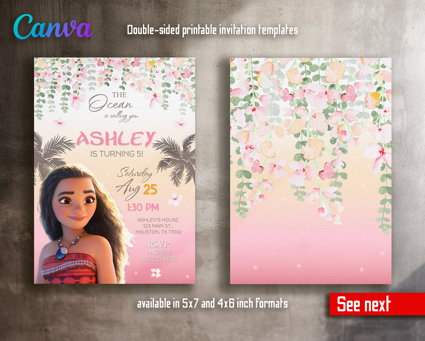 Moana Princess customizable invite template girl | instant download | Share or Print | IW514