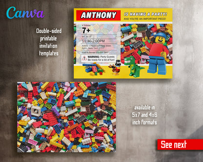 Lego customizable invite template | instant download | Share or Print | JP922