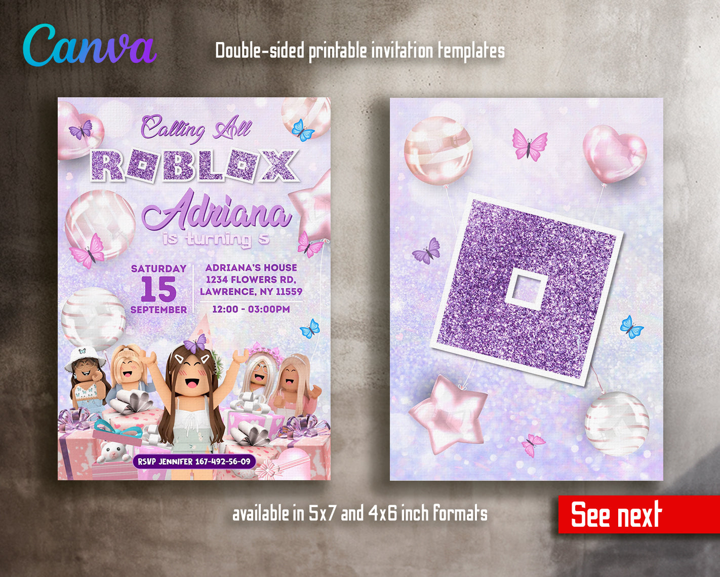 Roblox customizable invite template girl | instant download | Share or Print | TE143