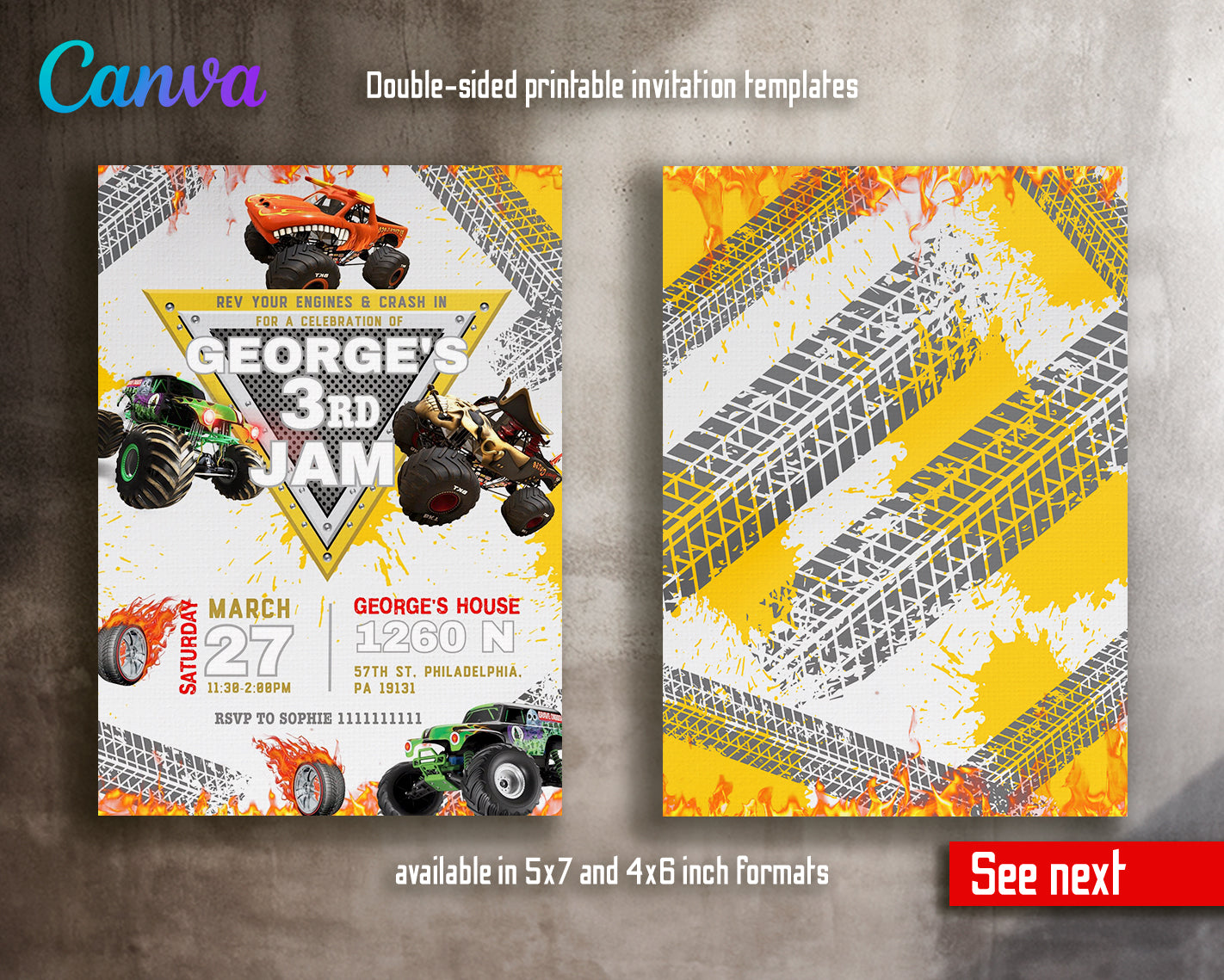 Monster Jam customizable invite template boy | instant download | Share or Print | GF122