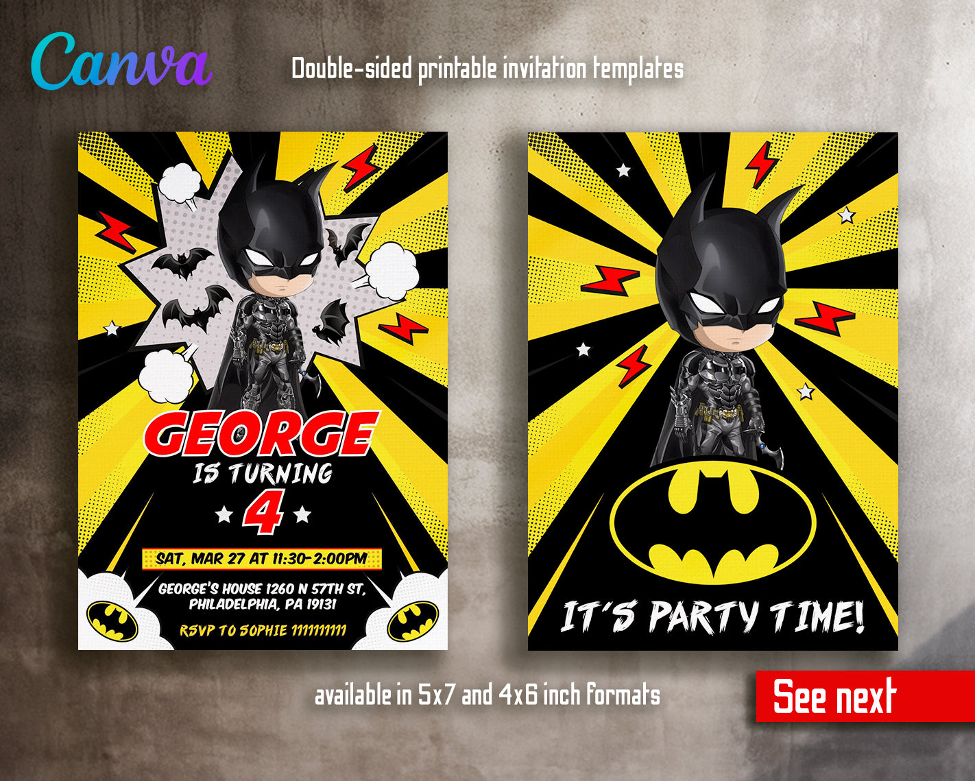 Batman customizable invite template boy | instant download | Share or Print | HA258