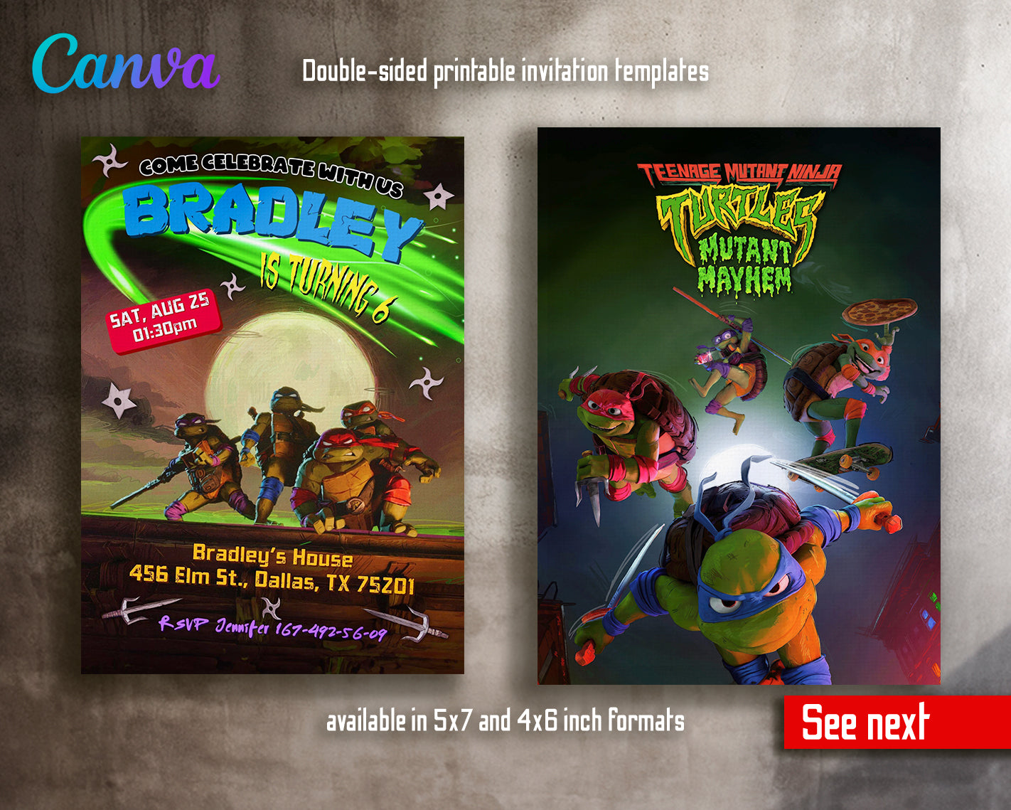 Teenage Mutant Ninja Turtles: Mutant Mayhem customizable invite template boy | instant download | Share or Print | YT353