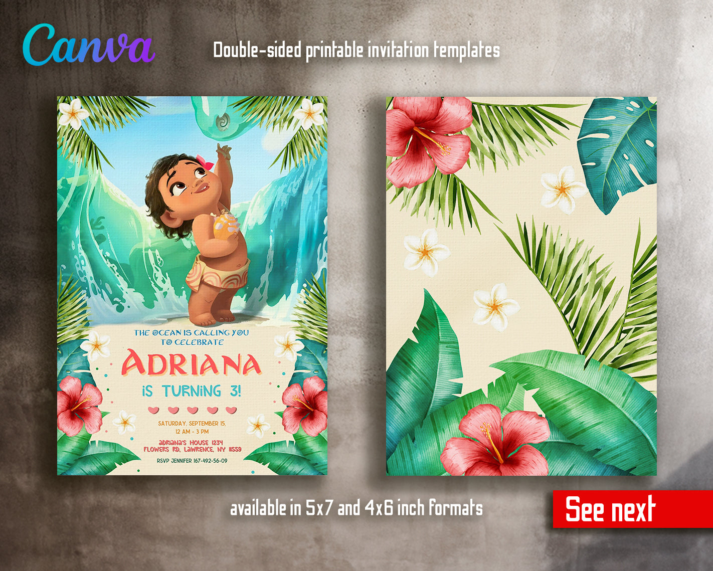 Moana Princess customizable invite template girl | instant download | Share or Print | UY273